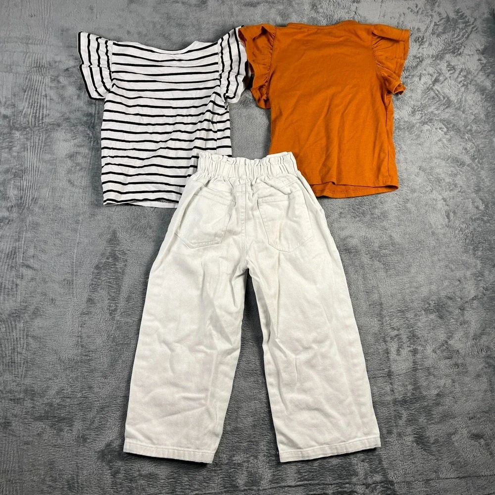 Shein Girls Outfit Set 5Y Multicolor Striped Ruffle Sleeve Pants Lot of 3